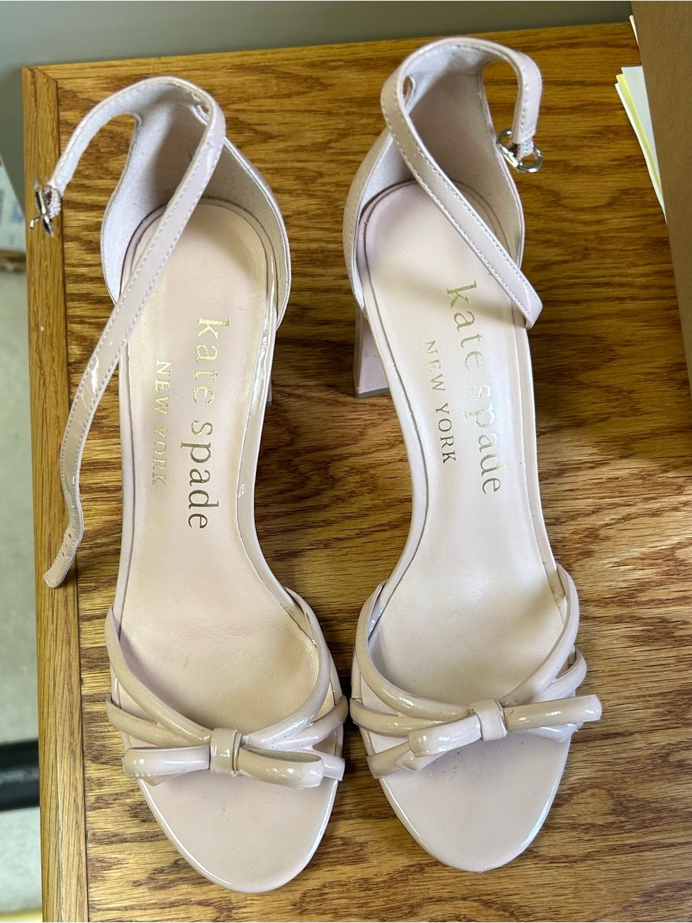 kate spade Pale Pink Patent Bow Ankle-Strap Heels
